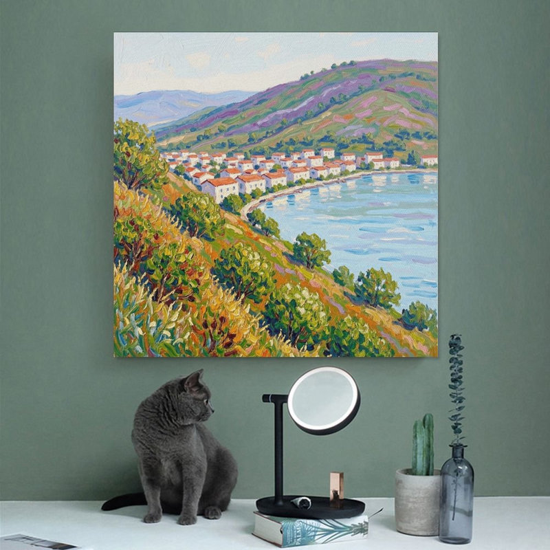Toile, art mural, vue de Vetheuil-2, affiche rétro, décoration intérieure, 28 po x 28 po