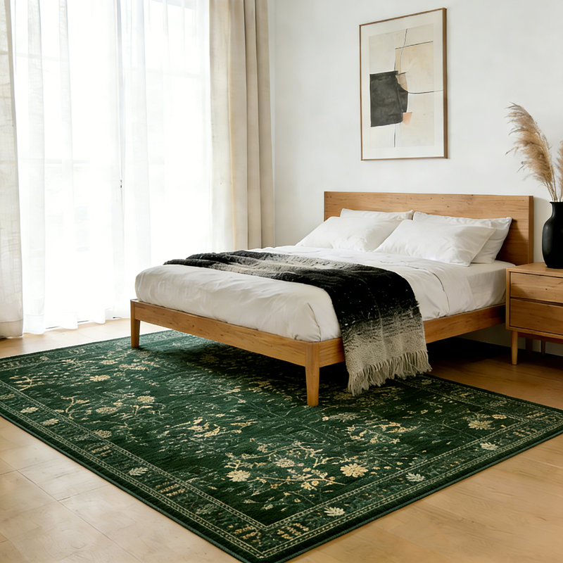 9x12 Area Rug for Living Room, Vintage Retro Boho Rug, Washable Non Slip & Low Pile Carpet for Living Room, Bedroom, Dining Room, Green