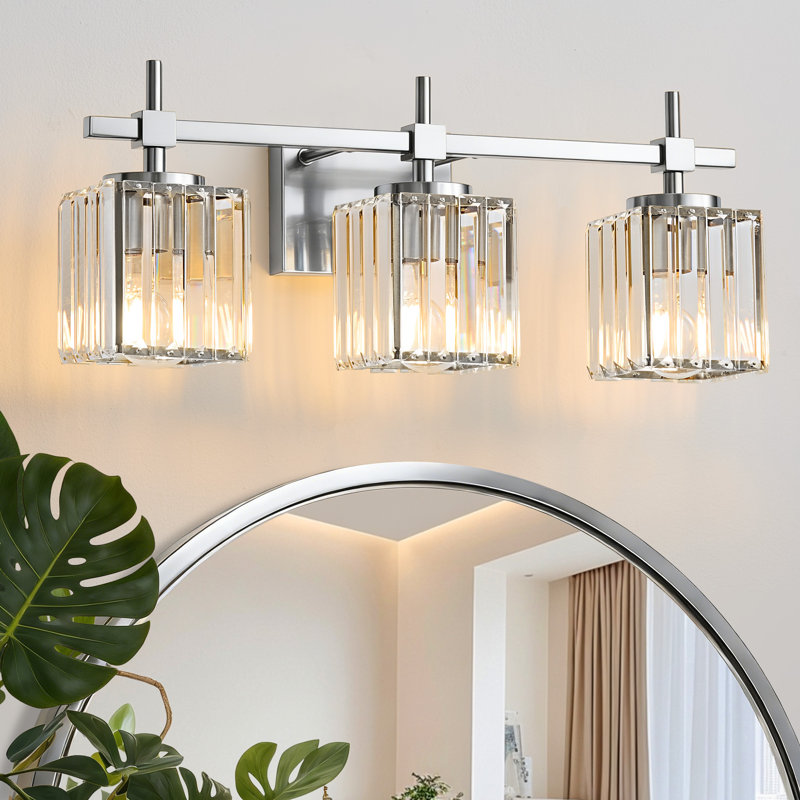  3 - Light Dimmable Modern Bathroom Vanity With Crystal Shade, Chrome