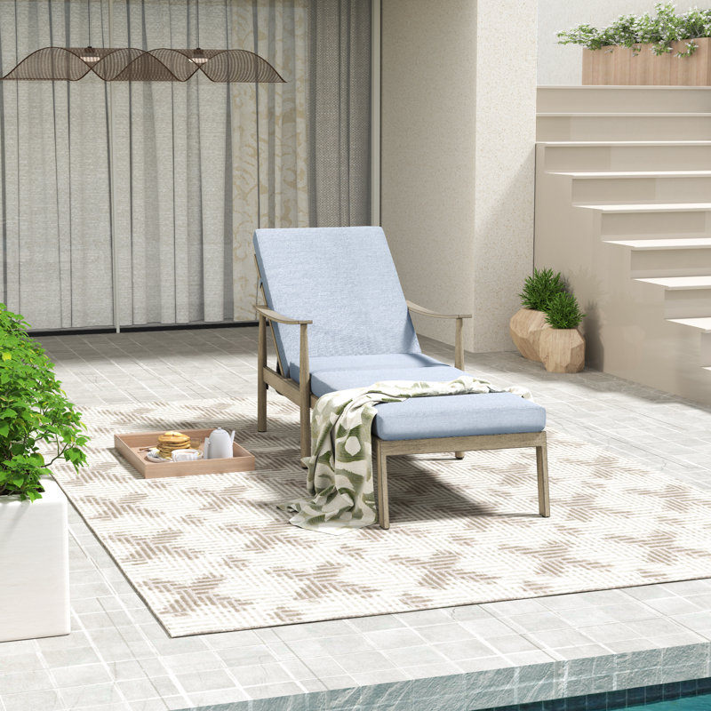 Marijela Outdoor Metal Chaise Lounge Set , Cushion Included, Blue Cushion/Light Brown Frame