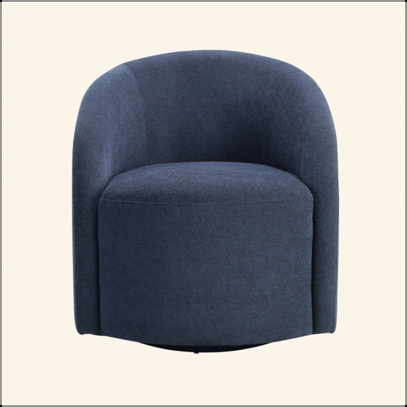 Fauteuil demi-tonneau pivotant en bois massif Boucle, Bleu