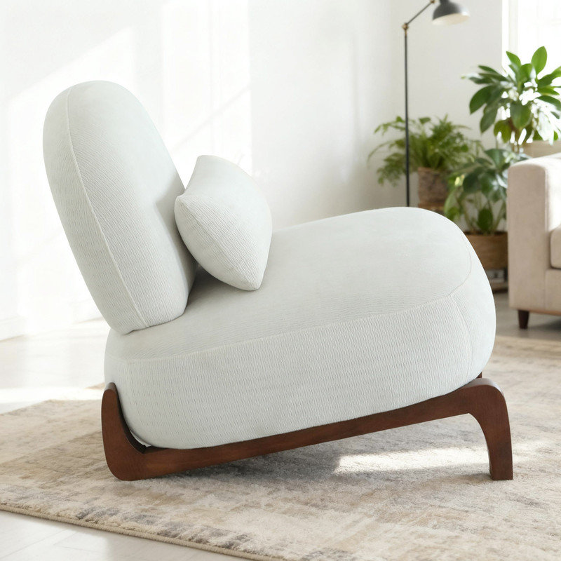 Chaise d'appoint en velours avec pieds en bois massif et coussin moelleux, fauteuil de lecture sans accoudoirs, Blanc