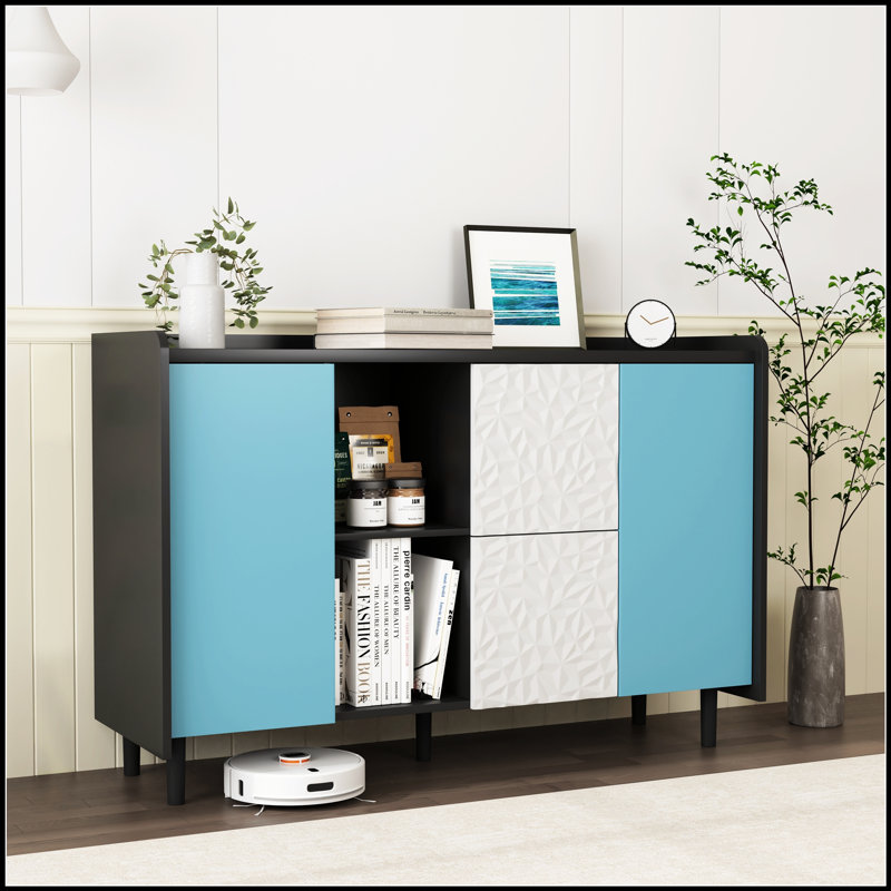 Buffet avec portes bleues, Bleu / Noir