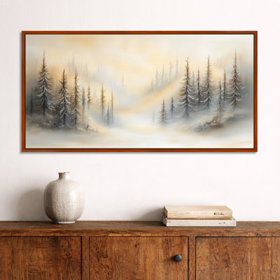 «Yellow Grey Ghost Mist Ridge Pines II - Moody», reproduction d'art sur toile brumeuse