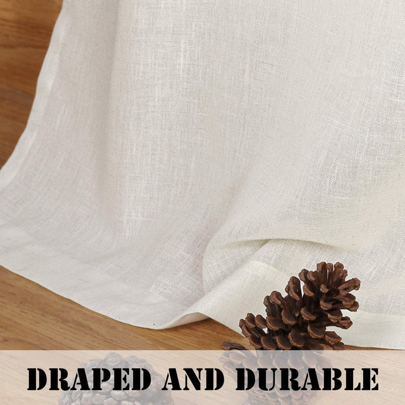 Lyla Linen Solid Color Bedroom Privacy Window Drapes Energy Saving Light Filtering Sheer Woven Linen Elegant Grommet 2 Curtain Panels
