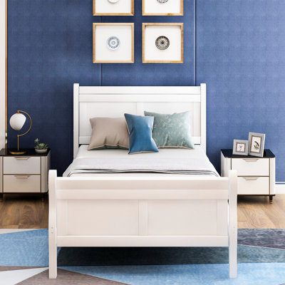 Structure de lit simple en bois massif - blanc avec tête et plateforme et tête de lit