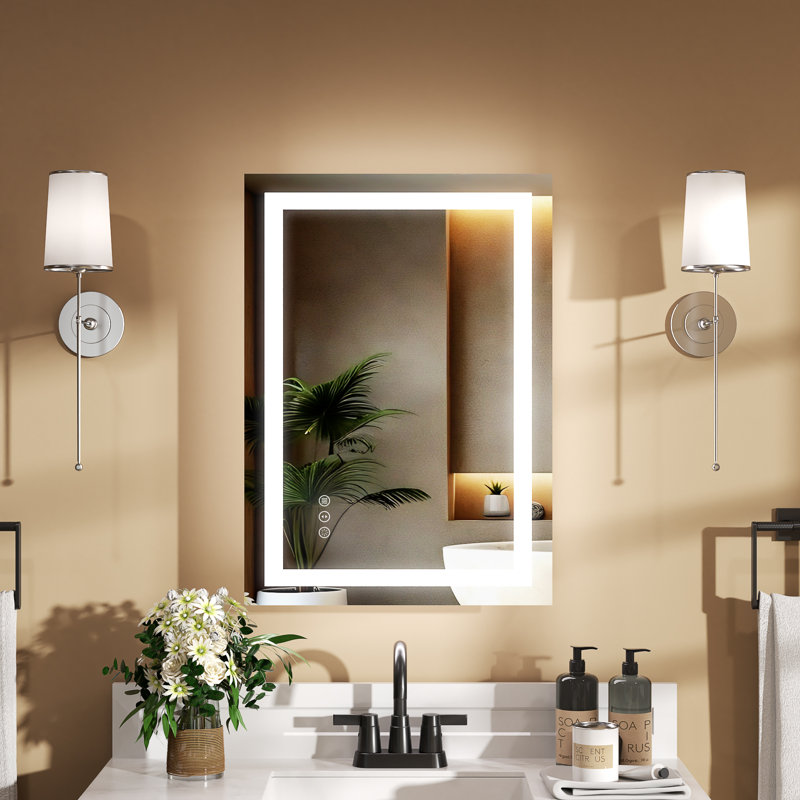 Rectangular Frameless Led Wall Mounted Bathroom Vanity Mirror, 20" x 28"