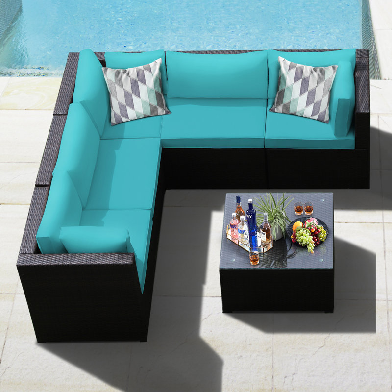 Aibhlinn 5 - Person Patio Conversation Set with Cushions, Turquoise