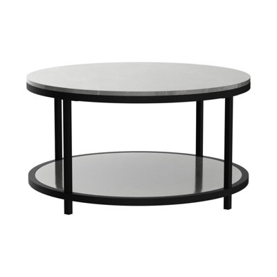 Round Coffee Table For Living Room With Faux Marble Top And Sturdy Metal Frame, Modern Circle Cocktail Table With Storage Shelf, Durable And Scratch-Resistant