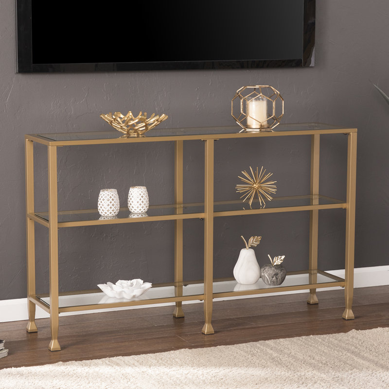 Jordyan 48.5'' Glass Top Console Table, Soft Gold