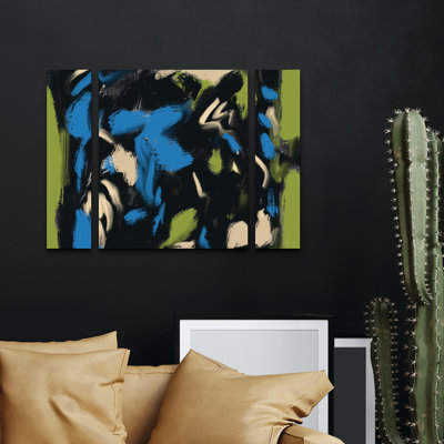 Ensemble de 3 panneaux d'art mural - Little Dean «Ink and Oil Abstract 03», art mural sur toile pour le salon, la chambre à coucher ou le bureau 
