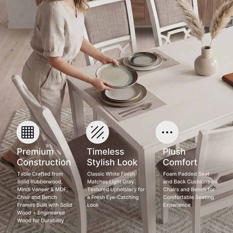 Damonee Dining Table And 4 Chairs And Bench (Set Of 6)