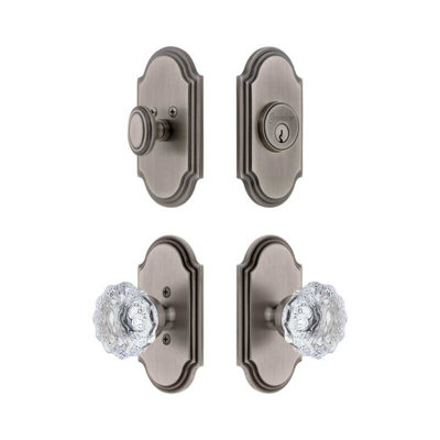Grandeur Arc Short Plate Entry Set with Versailles Crystal Knob in Polished Nickel