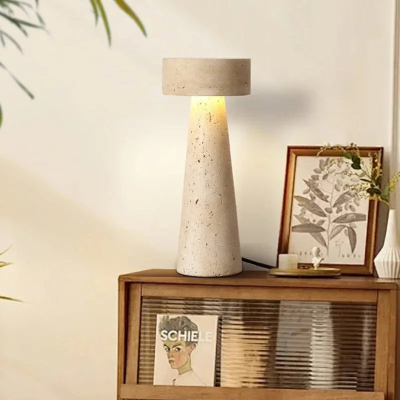 Luxury Travertine Stone Bedside Table Lamp