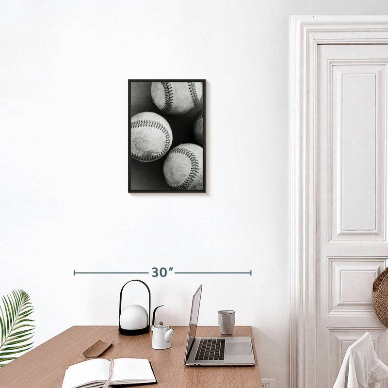 Balles de baseball monochromes, 13 po x 19 po, Cadre flottant noir