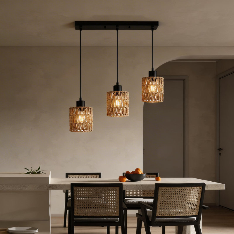 Luminaire suspendu en rotin 3 lumières tissé à la main