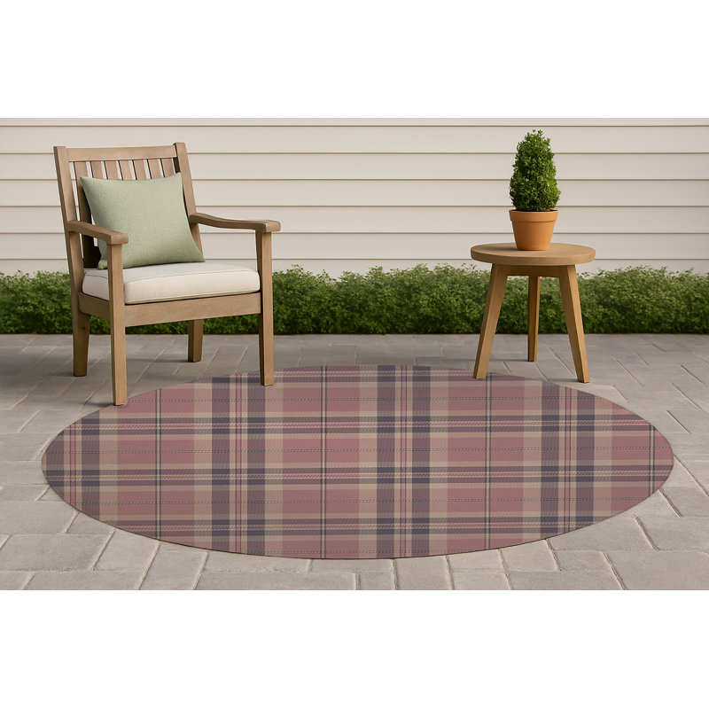 Vinny Tartan Non-Slip Outdoor Rug, Round 5'