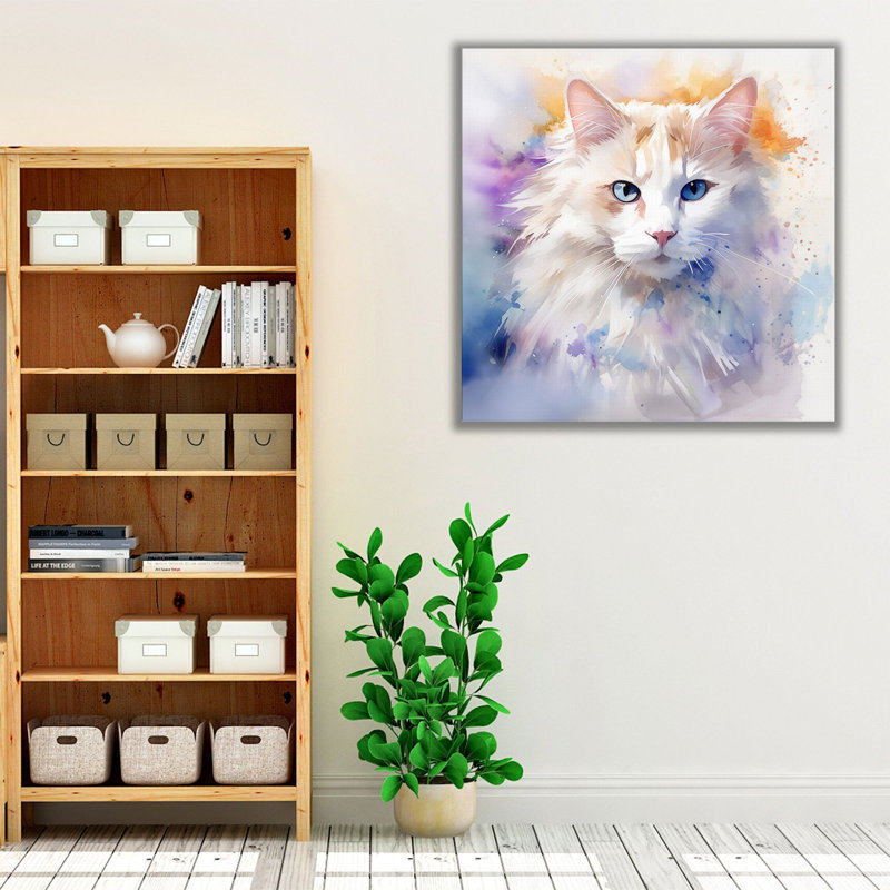 Purr aquarelle énergique, H 20 po x l 20 po x P 1,25 po, Toile encadrée noire
