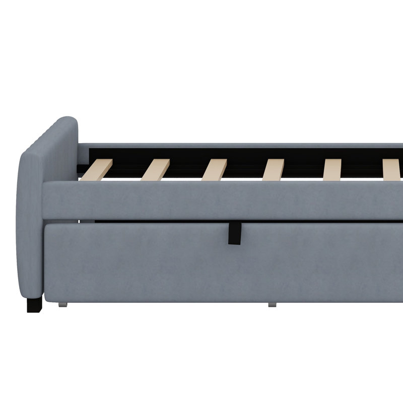 Lit plateforme tapissier avec lit gigogne, Gris
