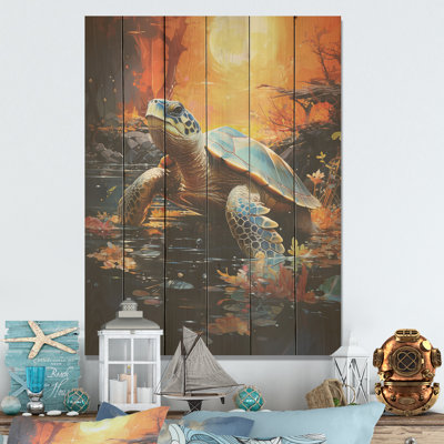 «Expressionist Journey I» - panneau mural en bois de tortue sur bois de pin naturel