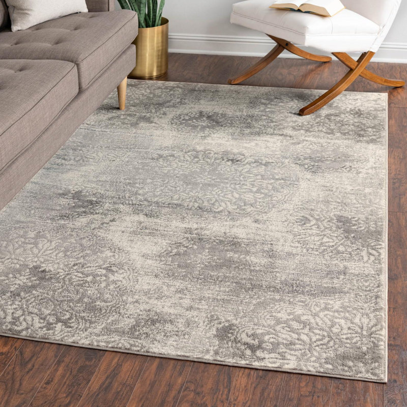 Brandt Floral Area Rug, Rectangle 5'3" x 8', Light Gray