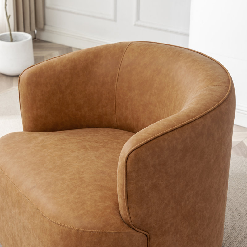 Tybias Faux Leather Swivel Barrel Chair, Brown