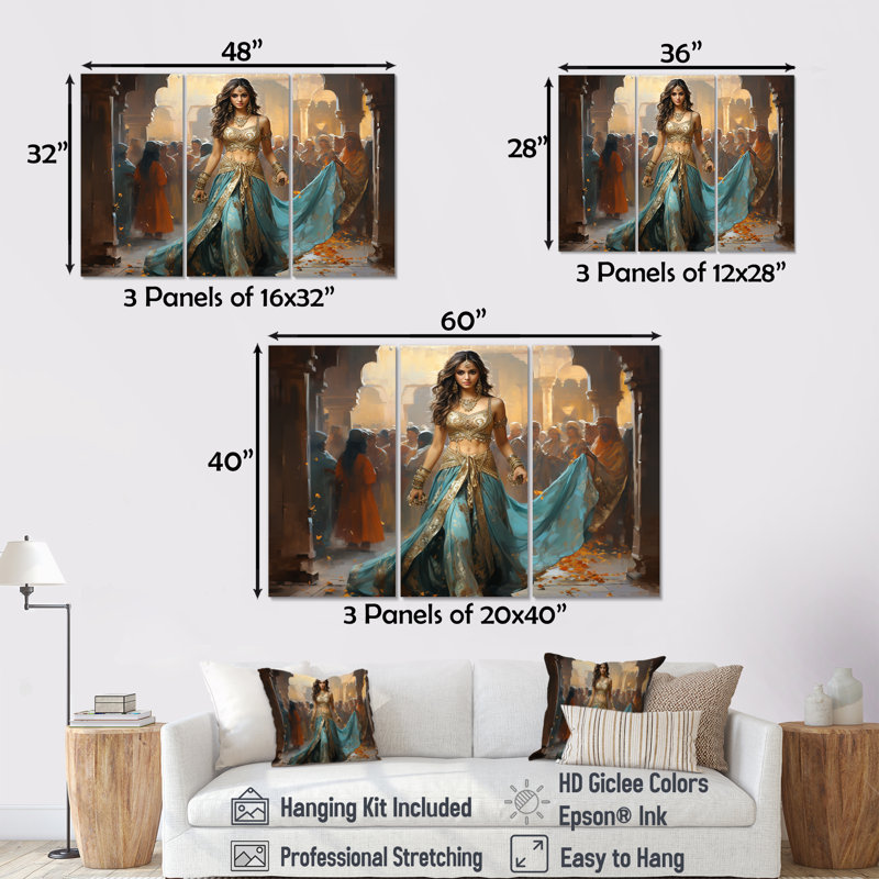 «Blue and Gold Belly Dancer - Dance», art mural, H 28 po x l 36 po, Toile tendue