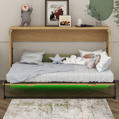 Lit escamotable simple de taille XL avec lumière DEL, peut être plié dans une armoire, lit mural peu encombrant