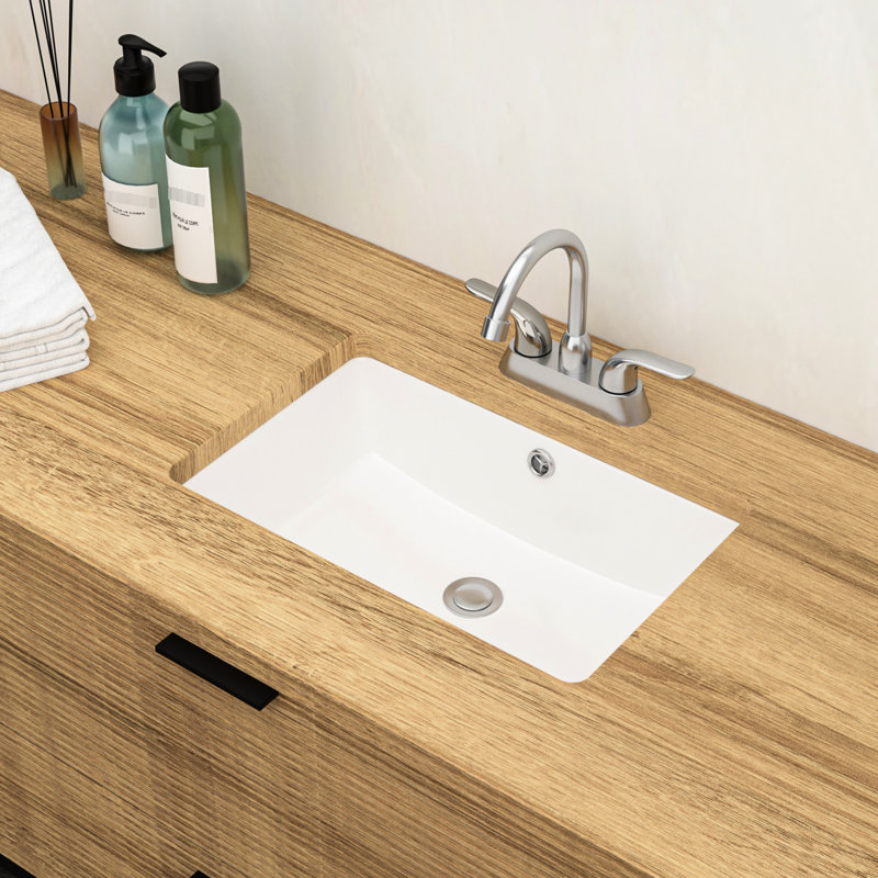 Lavabo sous-comptoir blanc pour salle de bain 18 po x 12 po avec trop-plein en céramique - Style contemporain moderne, décoration élégante, vestiaire à teinture