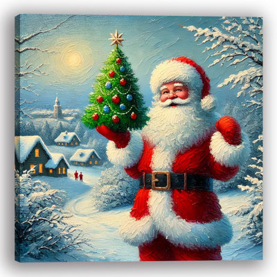 «Yuletide Cheer: Santa Claus with Christmas Tree», art mural sur toile
