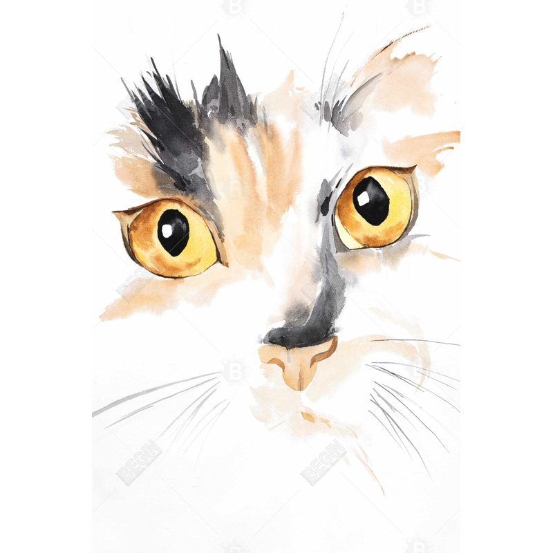 Visage de chat aquarelle - toile grise pour décor de chambre d'enfant