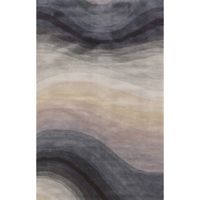 Tapis bleu en laine touffeté à la main Sinderen, Rectangle de 5 pi x 8 pi