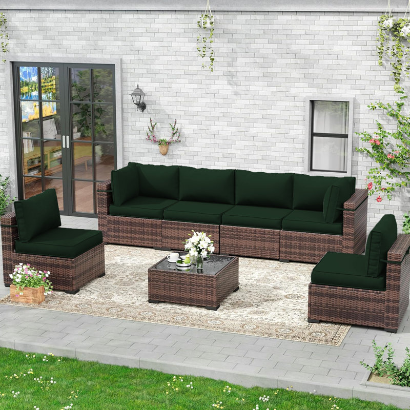 14 Pcs Replaceable Outdoor Cushions Set (set Of 6 Cushions, 6 Backrests, 2 Corner Cushions)-cushion Set Only, Dark Green