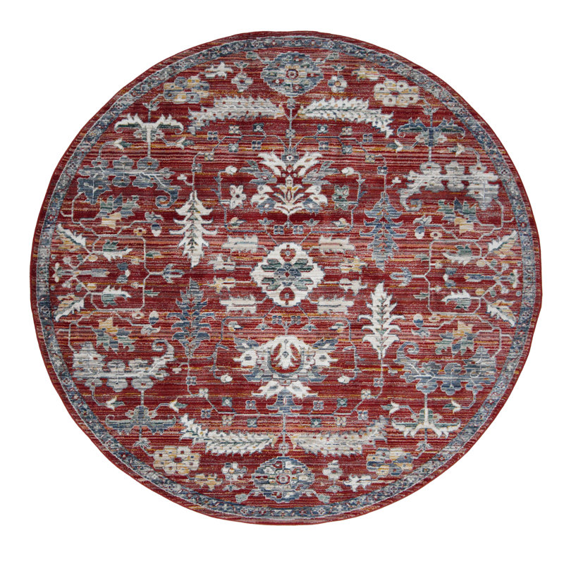 Oriental Machine-Made Red Area Rug, Round 8'