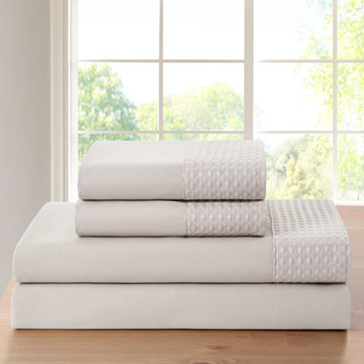Bamboo 4 Piece 1800 Thread Count Waffle Hem Sheet Set