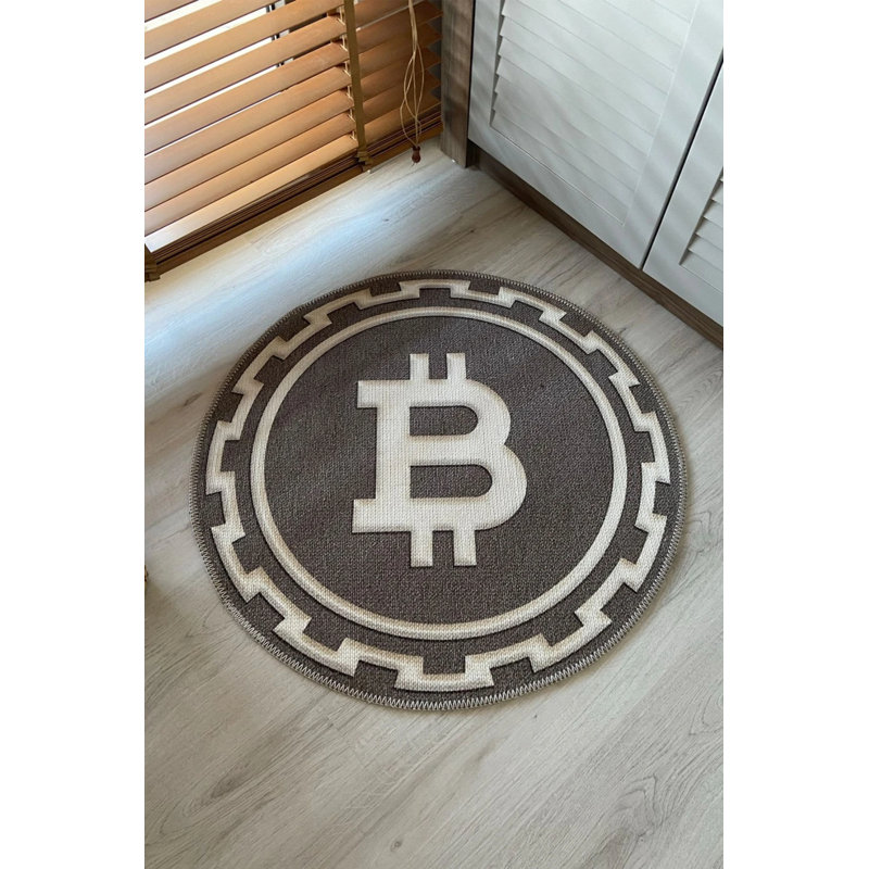 Bitcoin Logo Patterned Carpet, Novelty 2'8" x 2'8"