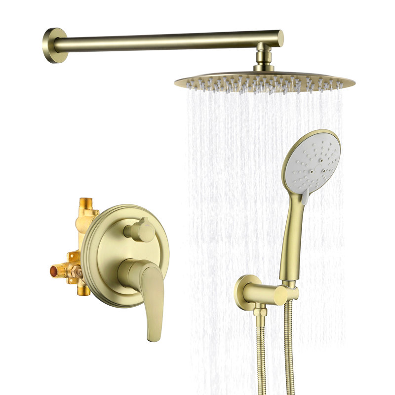 Ensemble de robinet de douche à 2 fonctions avec pomme de douche à pluie ronde ronde de 10 po et douchette à 5 jets