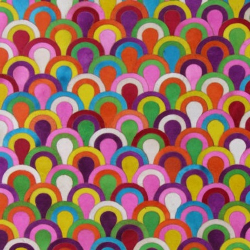 Tapis en peau de vache multicolore fabriqué à la main, Carré 9 pi