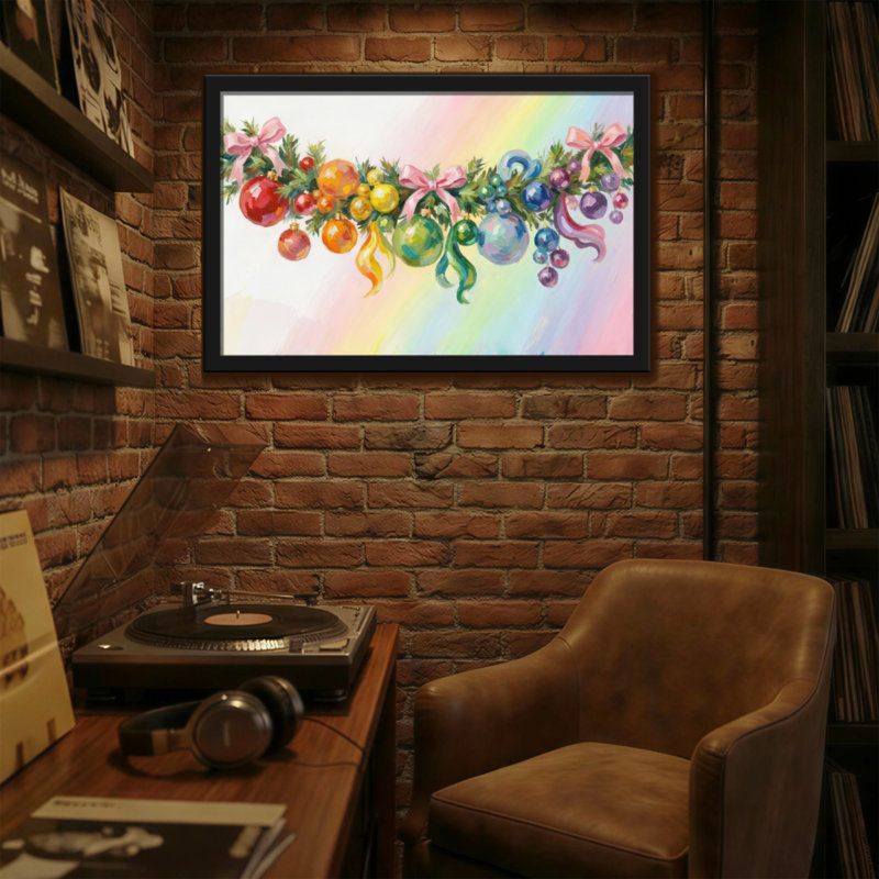 Ornements de Noël colorés de Noël fond arc-en-ciel, H 16 po x l 24 po