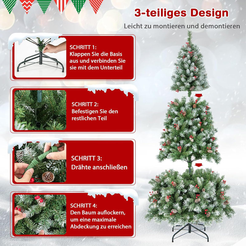 Lighted Artificial Pine Christmas Tree, 195cm H