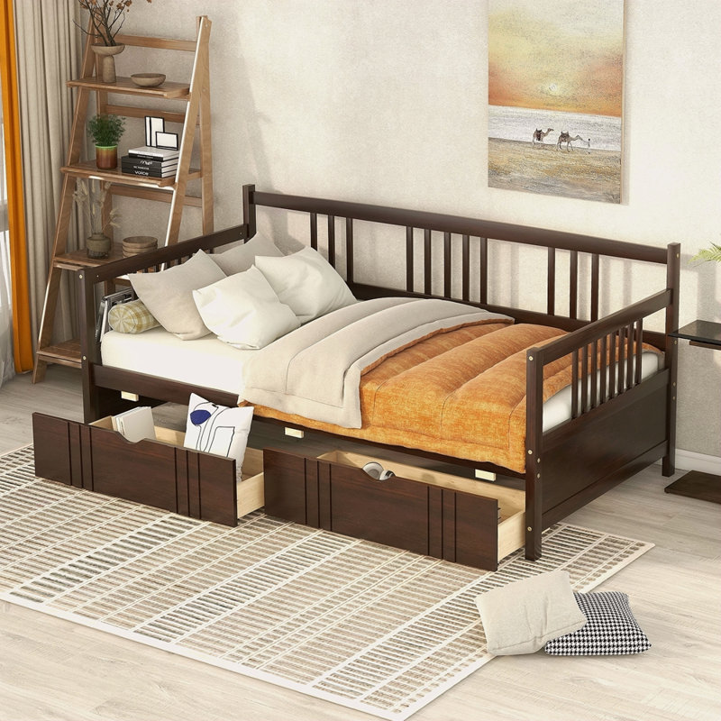 Daybed Wood Bed With Two Drawers, Twin, Espresso