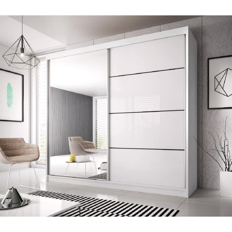 Gulledge 2 Door Manufactured Wood Wardrobe, White, 218cm H x 183cm W x 61cm D