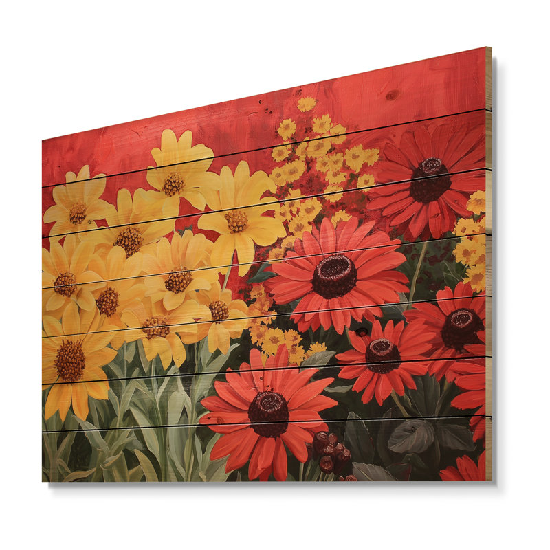 «Vibrant Garden of Daisies» - Art mural en bois de marguerite sur bois de pin naturel, H 10 po x l 20 po x P 0,78 po