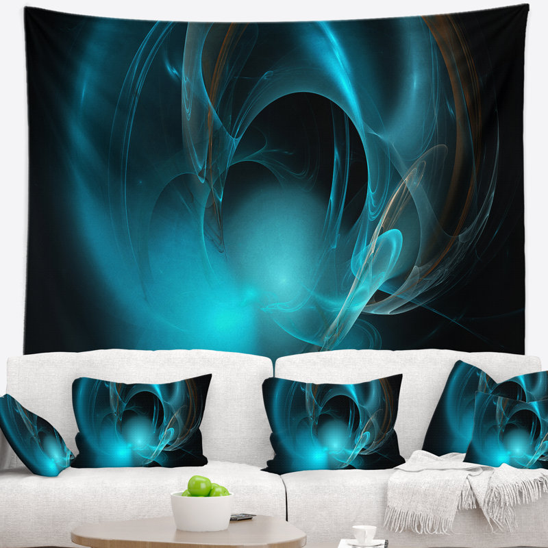 Tapisserie nebula abstrait bleu fractal galactic, H 68 po x l 80 po