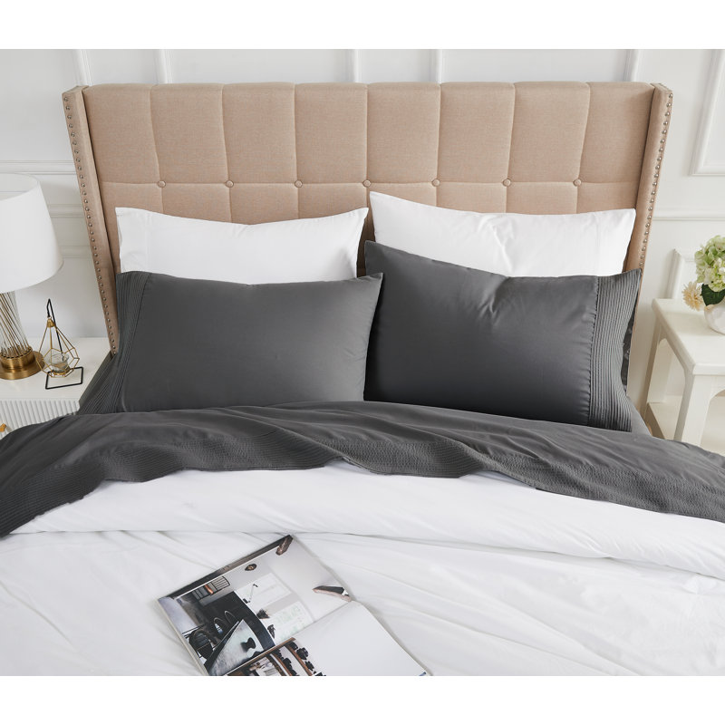 Southshore Fine Linens Vilano Extra Deep Pocket Pleated Sheet Set, Double-Brushed Microfiber 21-Inch Deep Pocket Sheets with Pleated Hem, 2 Pillowcases, California King, Slate Blue