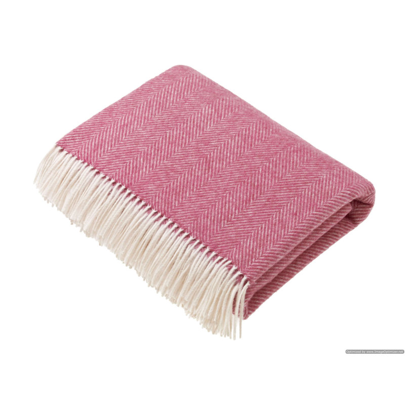 Jeté tissé en laine d'agneau Merino, Chevron rose