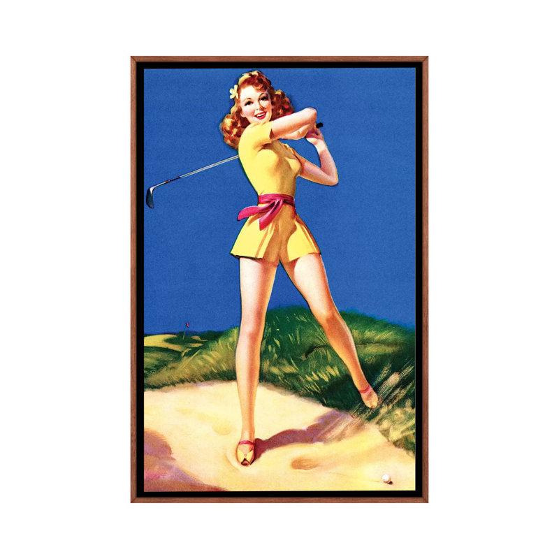 Plenty On The Ball Pin-Up - Print on Canvas, 66.04 cm H x 45.72 cm W, Classic Brown Wood Framed
