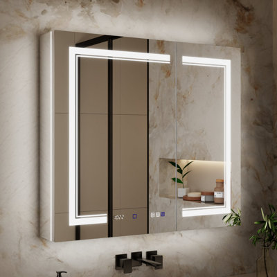 LED Recessed or Surface Frameless Medicine Cabinet with Mirror and USB, Outlet, Magnifying Mirror, Defogger, Adjustable Shelves