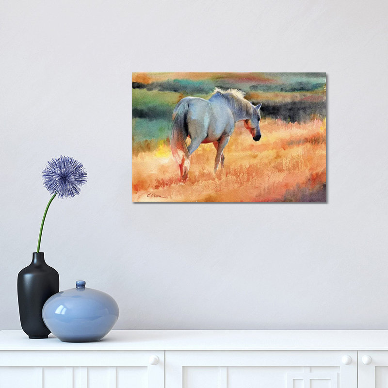 White Horse In Golden Fields by Watercolor Luv - Print on Canvas, Wrapped Canvas, 30.48 cm H x 45.72 cm W