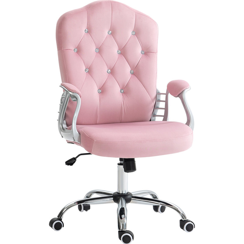 Chaise de bureau, velours rose - hauteur et inclinaison réglables, dossier pour une expérience de travail apaisante